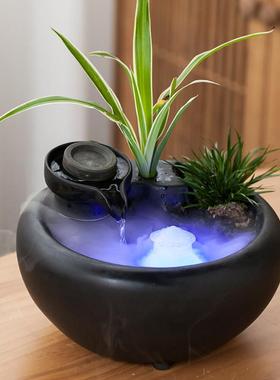 陶瓷流水摆件办公室桌面喷泉客厅水景招财风水鱼缸禅意乔迁新居