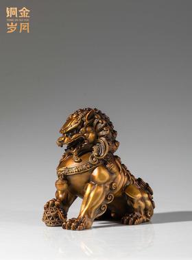 《宫门狮》铜金岁月黄铜狮子摆件新中式工艺品客厅玄关桌面装饰品