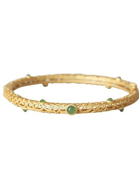 古法金工艺精雕镂空祥云元宝纹碧玉手镯手环高R级中国风旗袍搭配