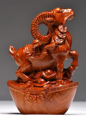 花梨木雕刻羊摆件三合十二生肖木羊工艺J品家居客厅属羊装饰品送
