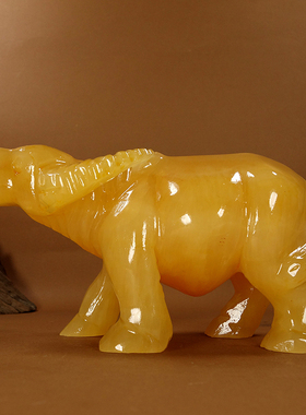 天然黄玉石牛摆件牛大号生肖水牛招财G牛玉石站牛家居办公室装饰