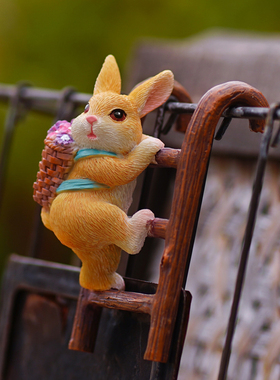 兔子爬梯花盆g挂件可爱鱼缸造景挂件阳台花园盆栽微景观装饰小摆