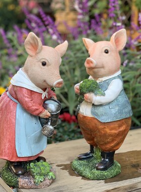 花园杂货户外庭院摆件露台花架创意阳台卡通动物树脂辛勤小猪摆件