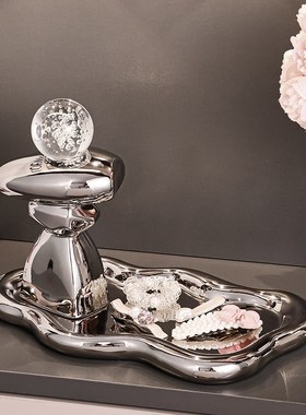 时来运转钥匙收纳摆件轻奢玄关入户进门口首饰手饰托盘装饰品