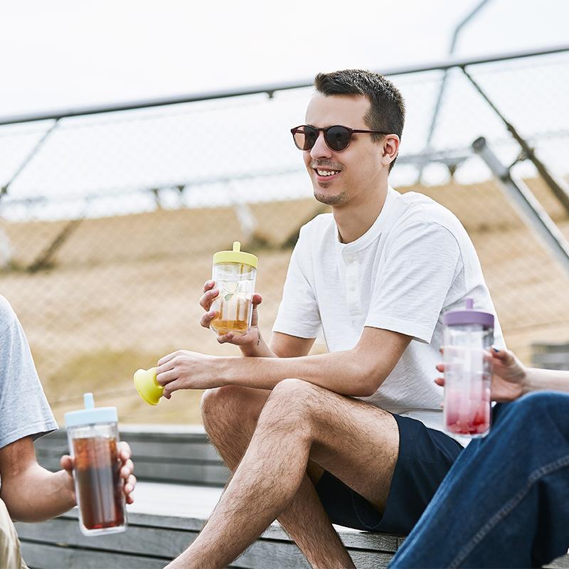 新款KINTO TO GO系列双层塑料水瓶 手提便携运动水杯自带吸管杯子 - 图2