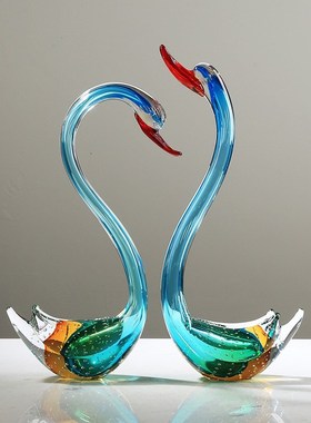 精选琉璃天鹅摆件艺术大师手作现代轻奢极简样板房别墅客厅玄关装