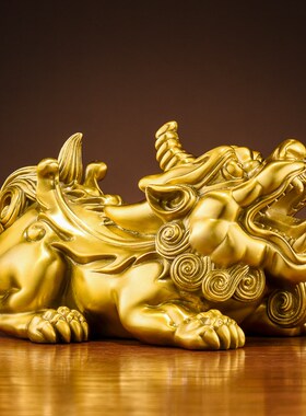 精选铜掌柜貔貅摆件一对招財铜貔恘天禄霸王皮丘黄铜玄关客厅家居