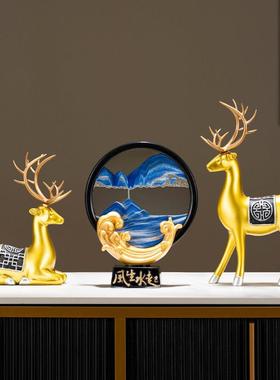 风生水起办公室流沙画摆件高级感新中式高档创意招财鹿桌面装饰品