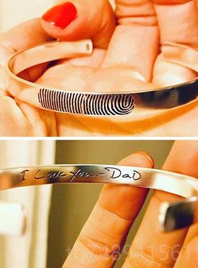 正品侣9约0纯9银手镯 私人定制 指纹 刻字 情男女时尚个性 男士简