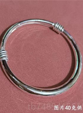 正品999纯银手镯 小宝孩大人生宝亲子款 简银约推拉镯子光面手环