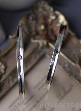 正品SHI 925纯银手镯复古搭百星星锆石纹唐草花元素个性小众U手饰