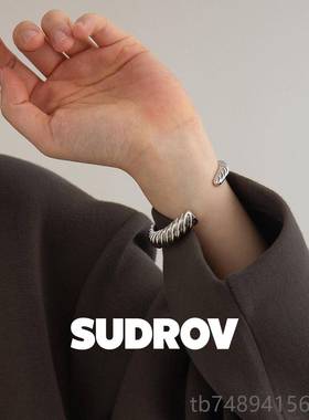正品SUDROV素觉手镯设计牛角包92开5银手镯女时个性口银镯感尚子