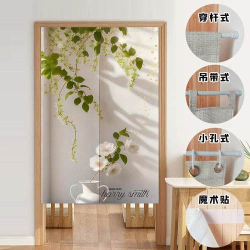 网红光影隔断窗家用卧室免打孔布艺门帘厨房半帘化妆室遮挡挂帘子 - 图0