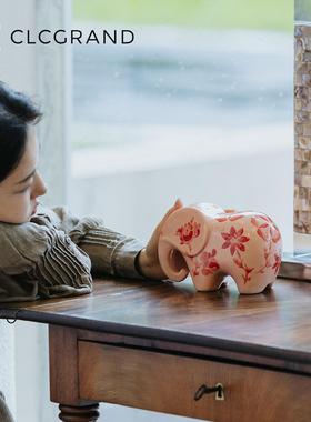 陶瓷摆饰宋代美学家居客厅红色大象桌面玄关装饰中式覆古书房酒柜