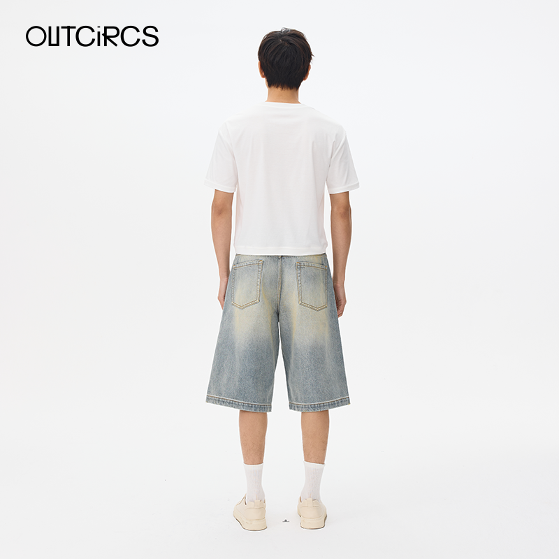 OUTCiRCSA型水洗做旧牛仔七分裤2025夏新款男纯棉宽松休闲短裤,淘宝优惠券,粉丝福利购,淘宝优惠卷