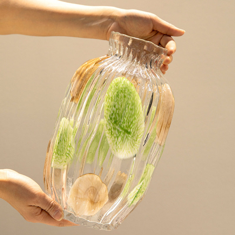 粉蓝色波点网红花瓶条纹透明玻璃艺术水培大肚插花器餐桌装饰摆D&,淘宝优惠券,粉丝福利购,淘宝优惠卷