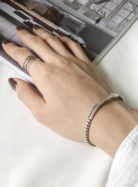 高档日韩管创意S925纯银手简约复个古做旧麻花绞绳方性工手镯手饰