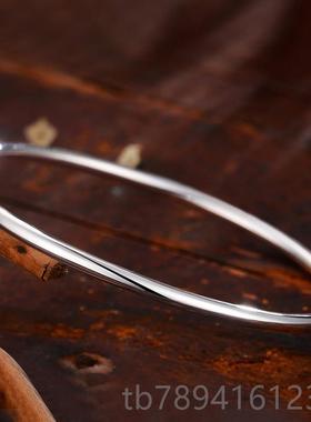 高档手镯女心银手实镯9999纯细简女约送朋友银情人节礼物素圈光面