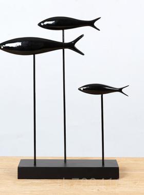 高档现代简约创意群鱼装饰摆件关客居厅电视玄家办公室柜酒柜工艺