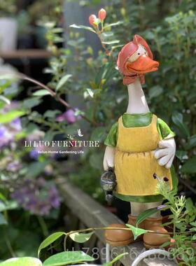 高档花园装饰庭院园艺盆景装饰花小园装饰品卡通小动农物场鸭子装