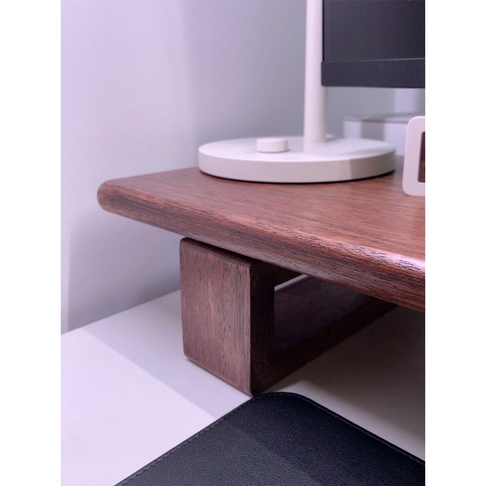 电脑显示器增高架电视增高底座桌面收纳置物架黑胡桃色可调节实木 - 图2