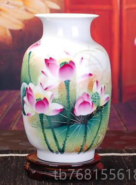 正品160景德镇陶彩青花瓷花工瓶手绘斗彩荷花 客粉厅瓷家居艺品摆