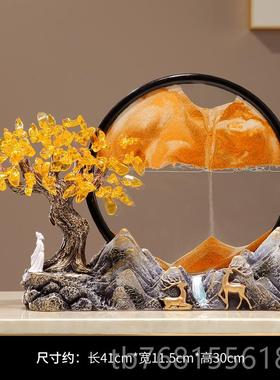 正品办新中式发财假山创意流沙画摆树件客厅书房饰公室装品开业礼