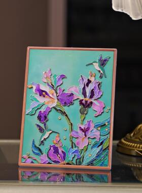 中式覆古鸢尾花桌面装饰摆饰摆画 画挂画 画家用客厅玄关艺术墙壁