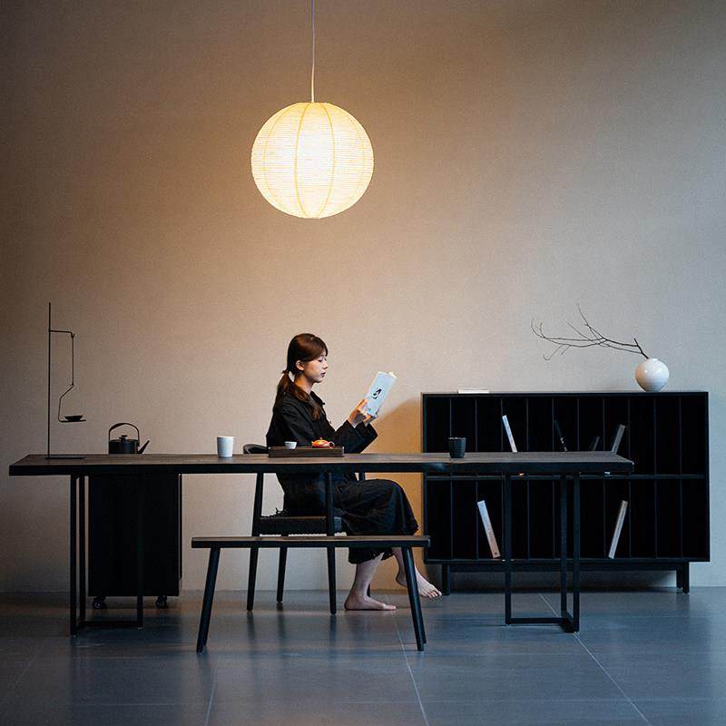 叁几 无界书桌 白蜡木碳化茶桌家用客厅实木餐桌侘寂风黑色大板桌,淘宝优惠券,粉丝福利购,淘宝优惠卷