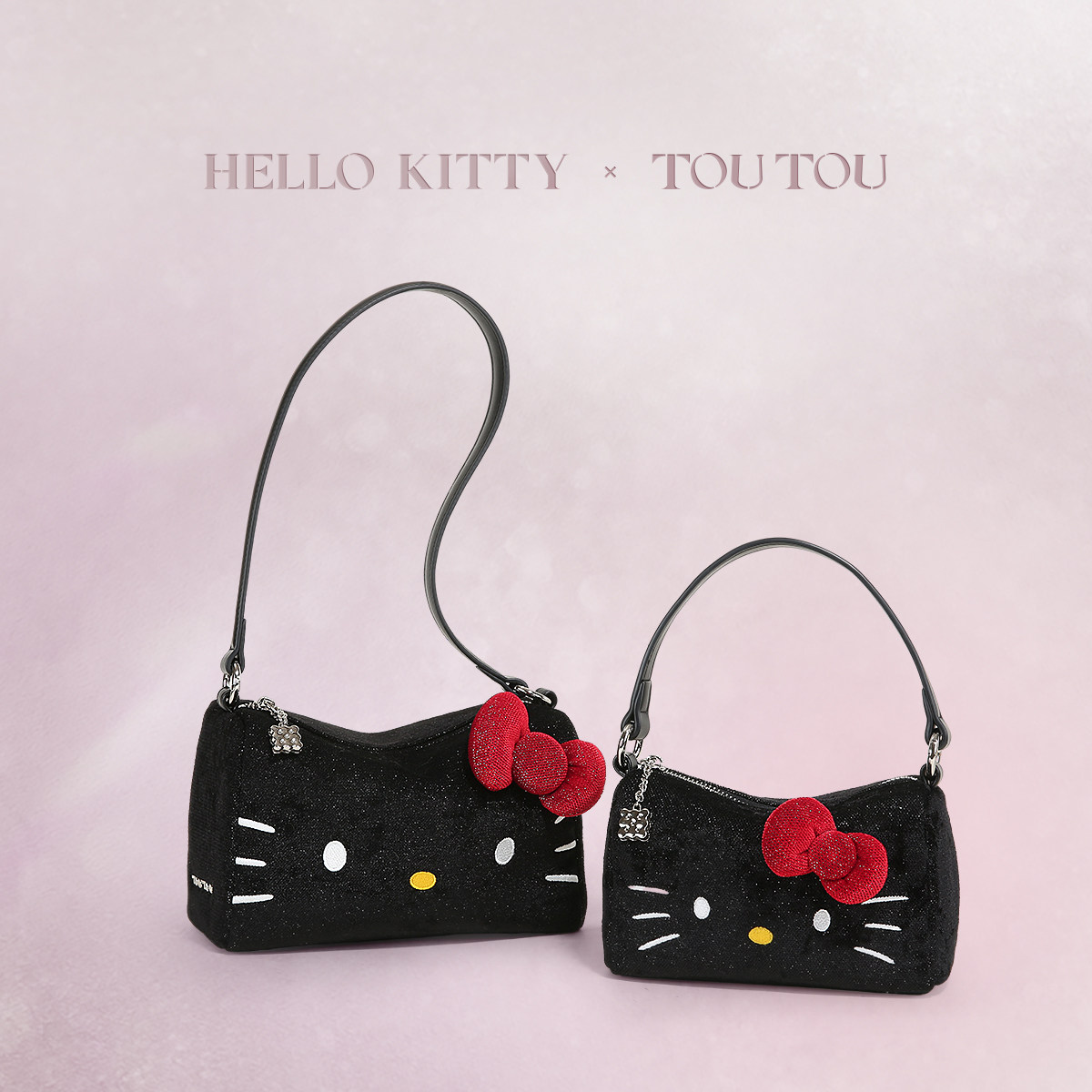 TOUTOUhellokitty三丽鸥正版联名哈喽kt闪闪黑皮凯蒂猫链条枕头包,淘宝优惠券,粉丝福利购,淘宝优惠卷