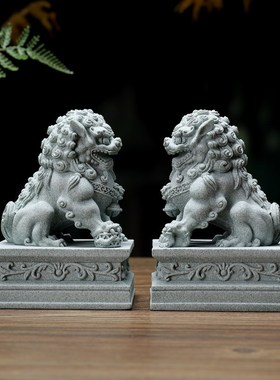 小石狮子一对青石看门镇宅门口迷你摆件桌面中式招财瑞兽麒麟茶宠