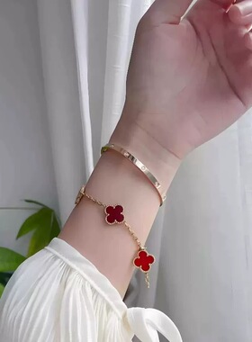 合金四叶草手链女红金四叶草五花手链