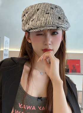 韩系黑色蝴蝶结小众贝雷帽冷帽