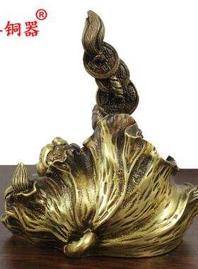 宇卓铜器纯铜双金蟾蜍黄铜金蟾荷叶铜钱蟾蜍铜金蟾工艺礼品摆饰