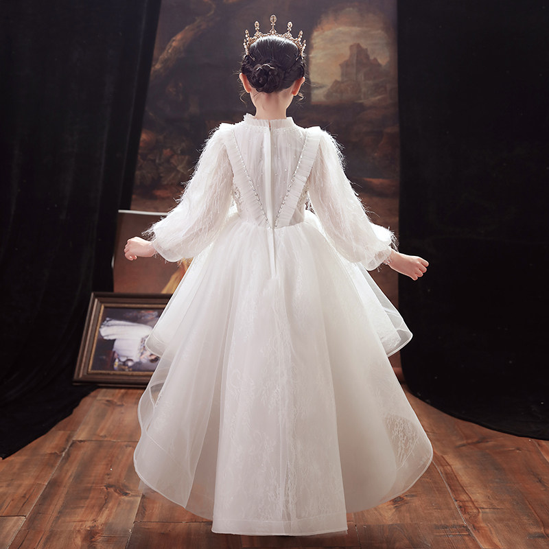 白色礼服女童公主裙生日前短後长花童婚纱主持人儿童钢琴演出服夏,淘宝优惠券,粉丝福利购,淘宝优惠卷