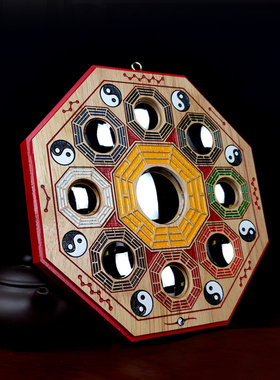 桃木八卦镜凸镜家用大门口彩绘凹凸面镜窗户挂件阴阳八卦镜子装饰