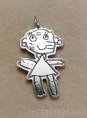 高档D字IY定做925儿童涂鸦手绘银图案刻自画女情侣来图订男制创意