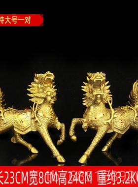 高档铜麒麟件一对公母铜火麒麟家居摆玄关办室司店铺装饰公公工艺