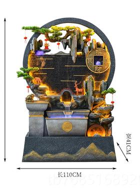 高档大落地新中式假山流水风水幕墙型迁客厅公司阳台循环水开屏业