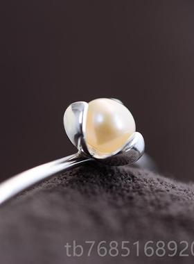 高档s925纯手镯银女银镯子珍珠蓉花清芙新简森约系细款复古风新款