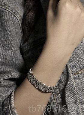 高档蒙客银手纯镯镂窄空古民复族风吉祥云纹满雕银镯子版银手环情