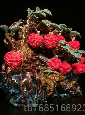 高档石湾居公陶瓷满堂红仔摆件家居玄关客厅荔枝面装饰品乔迁新礼