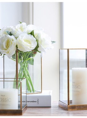 北欧景观玻璃罩几何透明摆件铜边套装 展示柜防尘罩样板房装饰