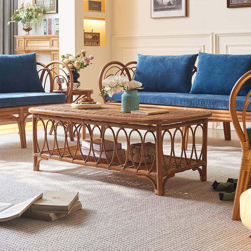 姹寂风复古手工藤编茶几家用客厅小户型中古长方形藤小茶桌带储物,淘宝优惠券,粉丝福利购,淘宝优惠卷