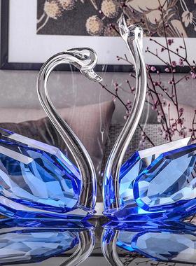 水晶天鹅客厅玄关轻奢玻璃摆件电视柜酒柜柜台装饰品家居结婚礼物