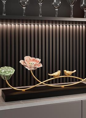 新中式荷花玄关装饰摆件高级感客厅电视柜办公室禅意莲花软装饰品