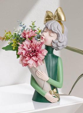 蝴蝶结捧花女孩摆件高级感客厅玄关花瓶摆设装饰品乔迁生日礼物