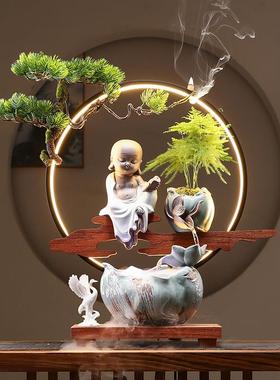 客厅办公室桌面装饰创意循环流水生财摆件喷泉加湿器中式开业礼品