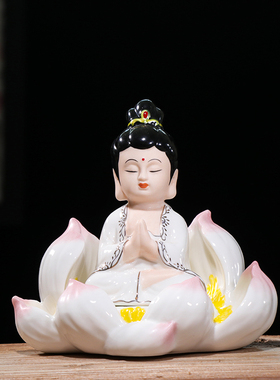 陶瓷保平安莲花如来佛像观音菩萨客厅中式玄关创意家居装饰品摆件