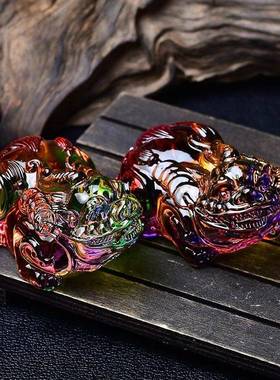 琳琅水晶招财貔貅黄色琉璃摆件家居办公室装饰纳福开业乔迁吉祥物